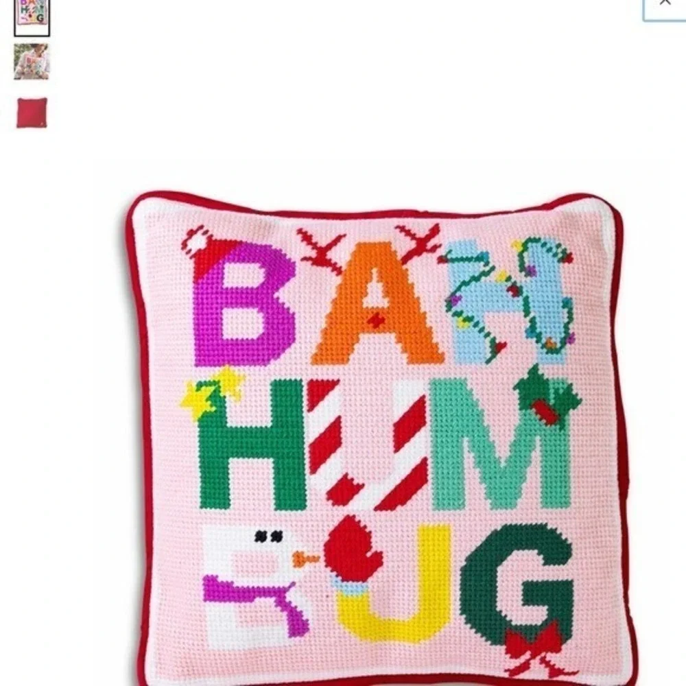 Fun Christmas Needlepoint Pillow Baa Humbug Kitchy Whimsical Holiday Decore NWT